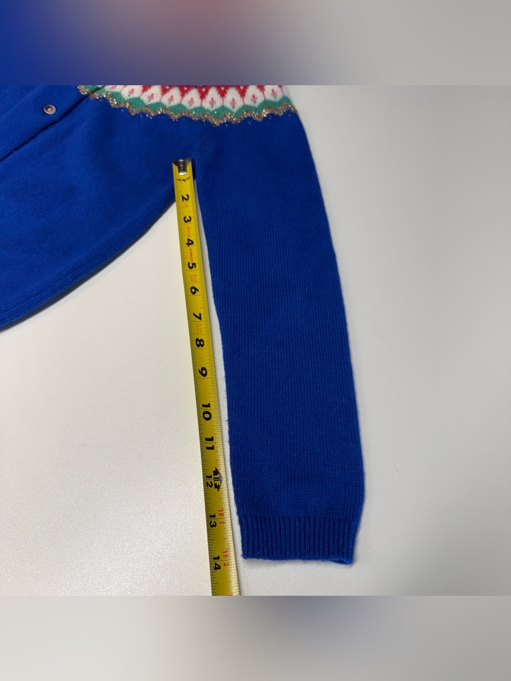 Mini Boden Girls' Fair Isle Sweater Cardigan Sz 8-9y Cobalt Blue Nordic Classic - Picture 6 of 9